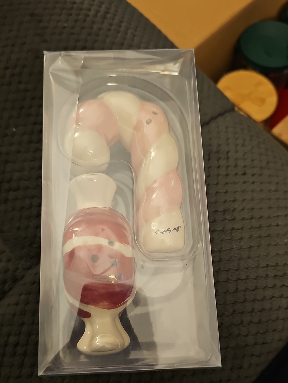 Dolly Parton Christmas-Pink and White Ceramic Candy Cane Salt & Pepper Shakers